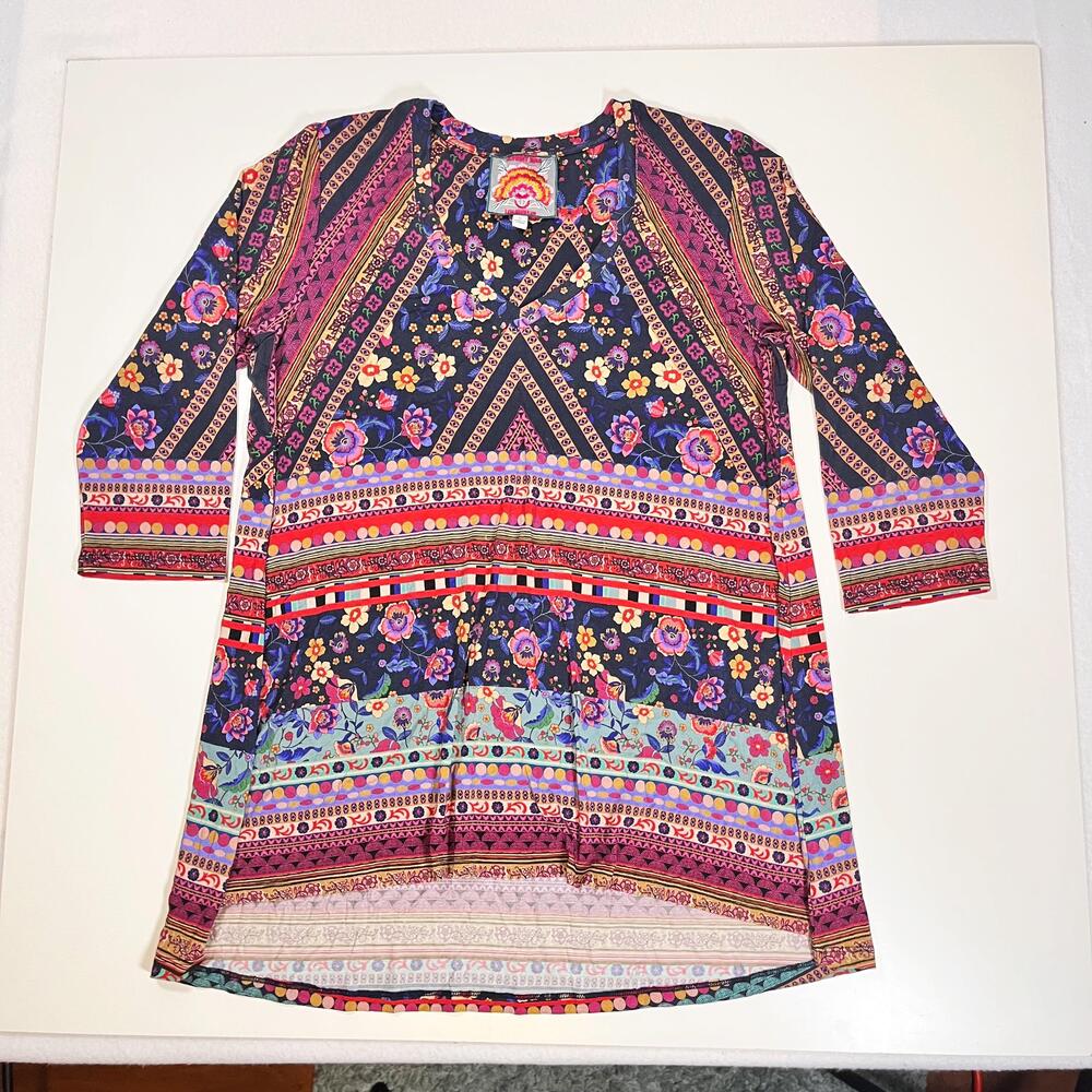 Johnny Was Tunic Top Womens Large Multicolor Floral Boho Dress Bamboo Pete Greta